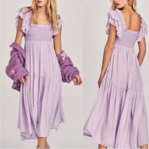 LoveShackFancy Women's Burnley Floral Printed Smocked Cotton Long Midi Dress